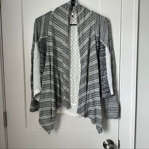 Poof! Black & White Striped Open-Front Cardigan